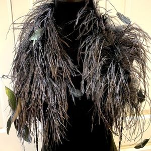 NWT Chico’s black feather scarf / boa with black beading
